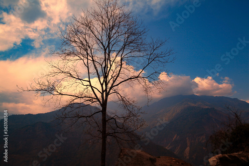 Beautiful sunset, Colorful summer landscape in the sikkim mountains. Sikkim, India.