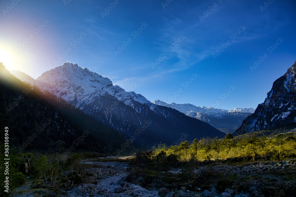 Beautiful mountain range way to Yumthang valley, sikkim, India.