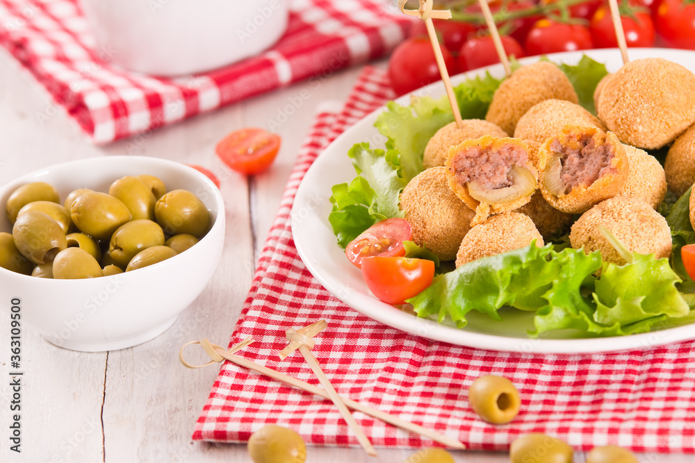 Ascoli stuffed olives.
Ascoli stuffed olives.