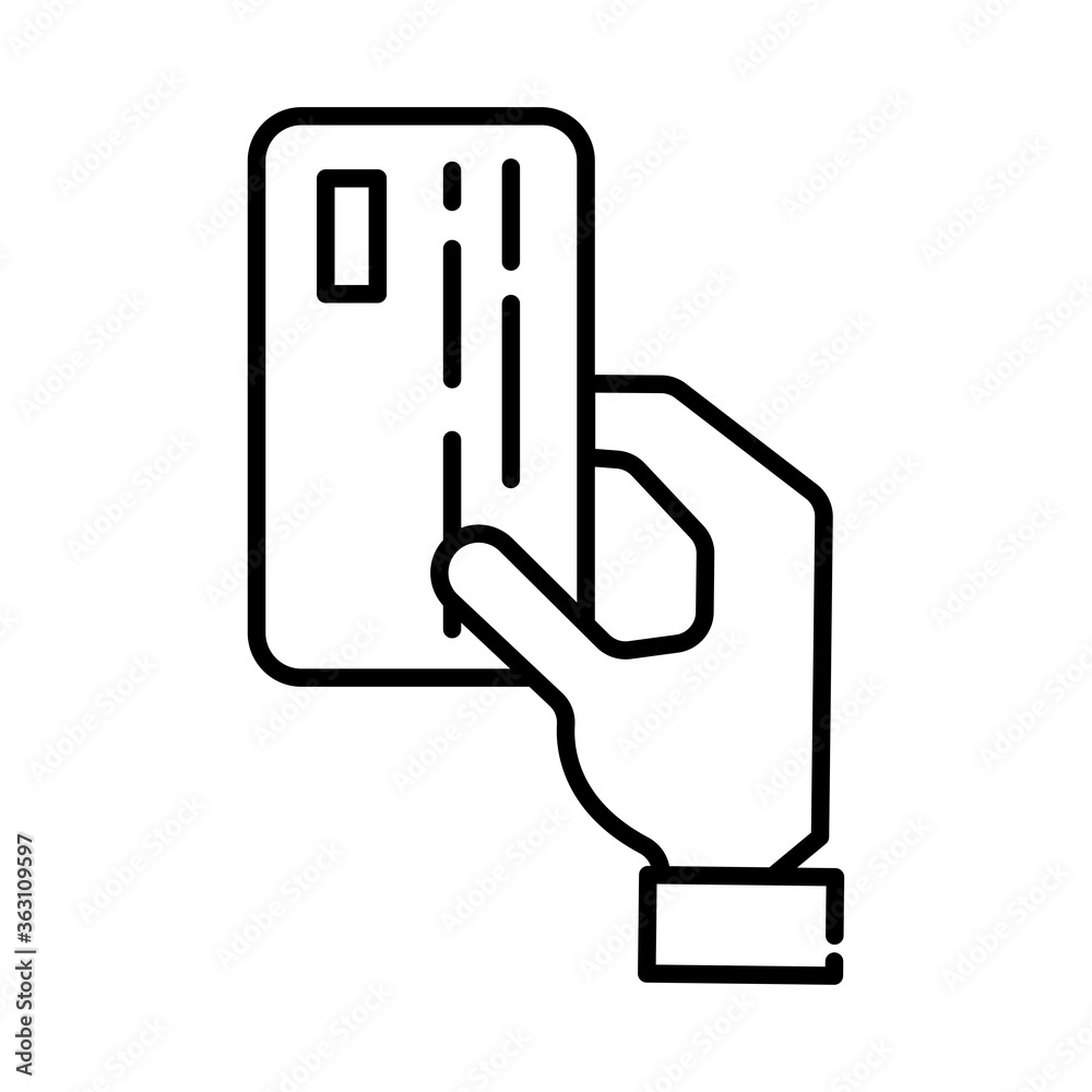 hand with credit card payment online line style hand with credit card payment online line style
