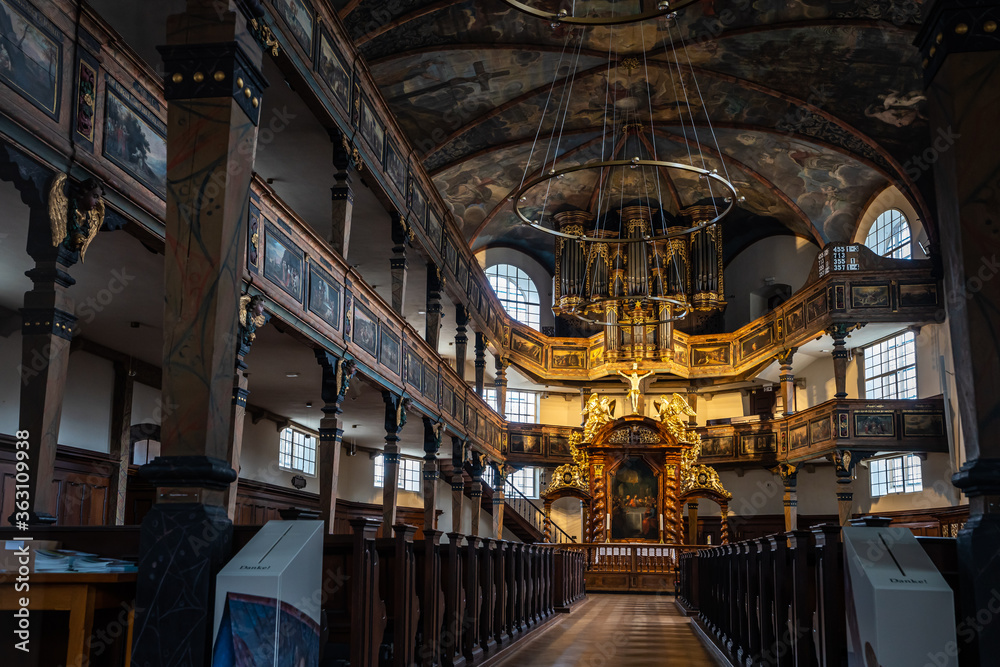 Interior of Trinity Church, a Baroque Protestant parish church in Speyer Germany