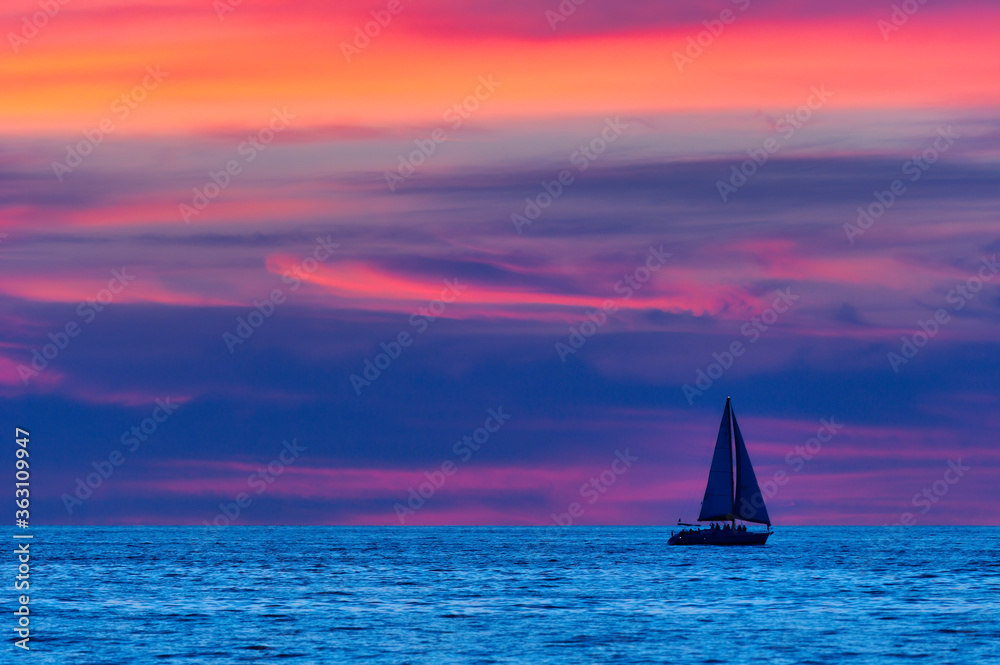 Sunset Sailboat Night Ocean Journey