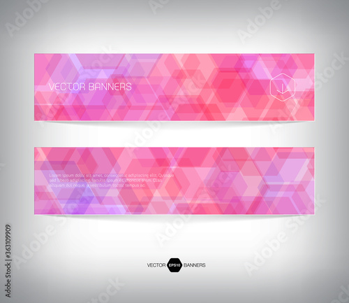 vector horizontal web banner design with purple geometric hexagonal background