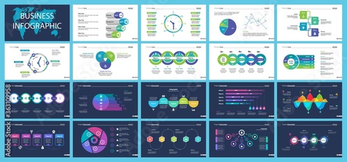 Business inforgraphic design set for management concept. Can be used for business project, annual report, web design. Process chart, option chart, scatter plot, pie chart, flowchart, donut diagram
