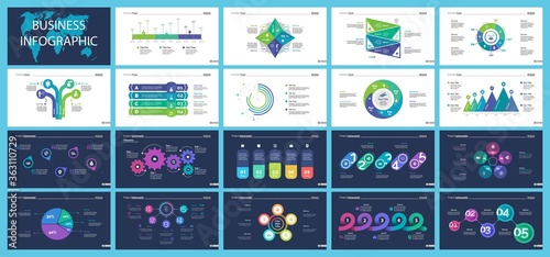Set of workflow and strategy concept infographic charts. Business diagrams for presentation slide templates. For corporate report, advertising, banner and brochure design.