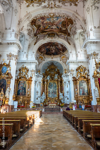 Interior of Baroque Marienmuenster Church, Diessen, Ammersee, Bavaria, Germany © rudiernst