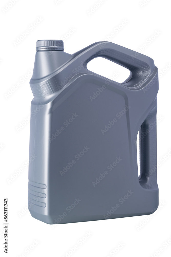 large gray bottle for engine oil, side view, isolated on white large gray bottle for engine oil, side view, isolated on white