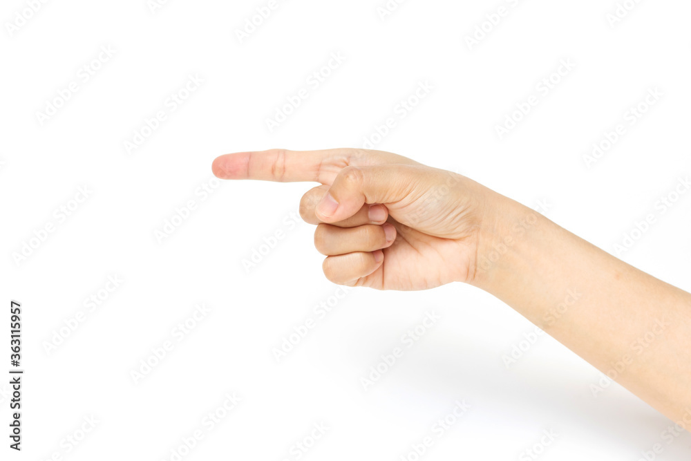 Female hand showing gesture on white background. Body language concept. Female hand showing gesture on white background. Body language concept.
