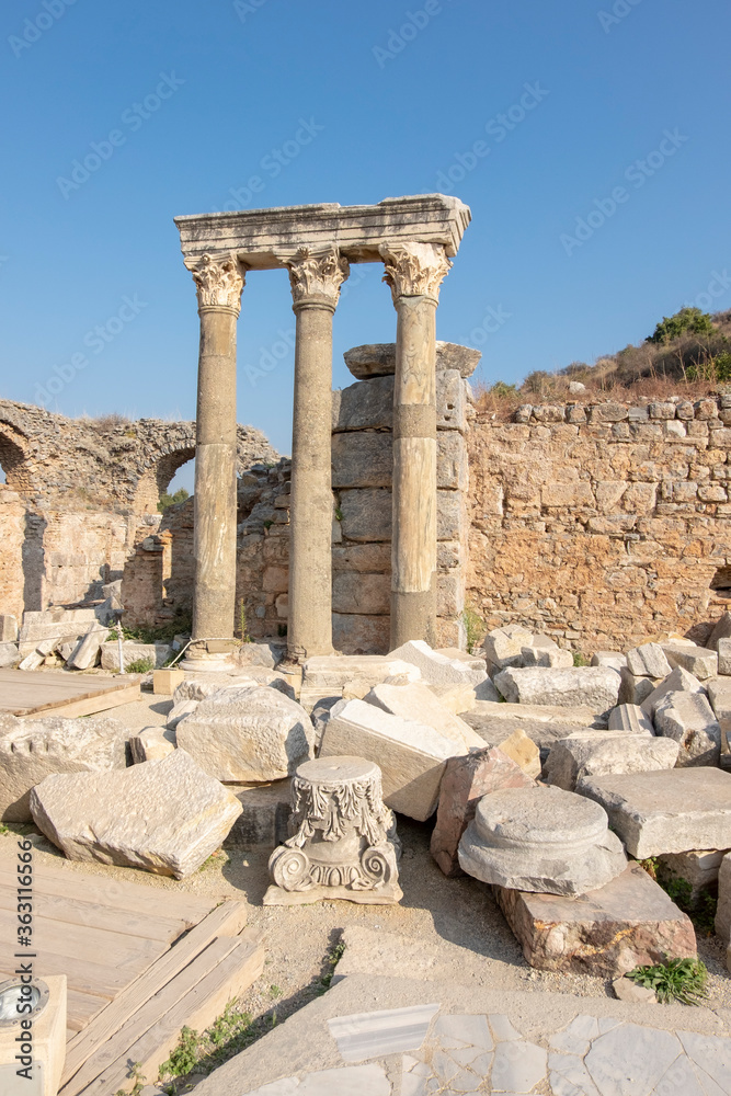 Historical column in Ephesus. Ephesus is the one of the oldest area all around the world. City was created around B.C. 10000 by amazon women.this is the part of Ephesus, figures from ancient time. 