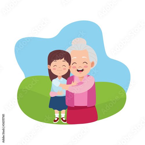 cute happy grandmother with granddaughter characters