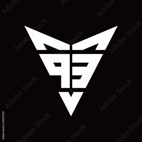 PE Logo monogram with back drop shape logo design template