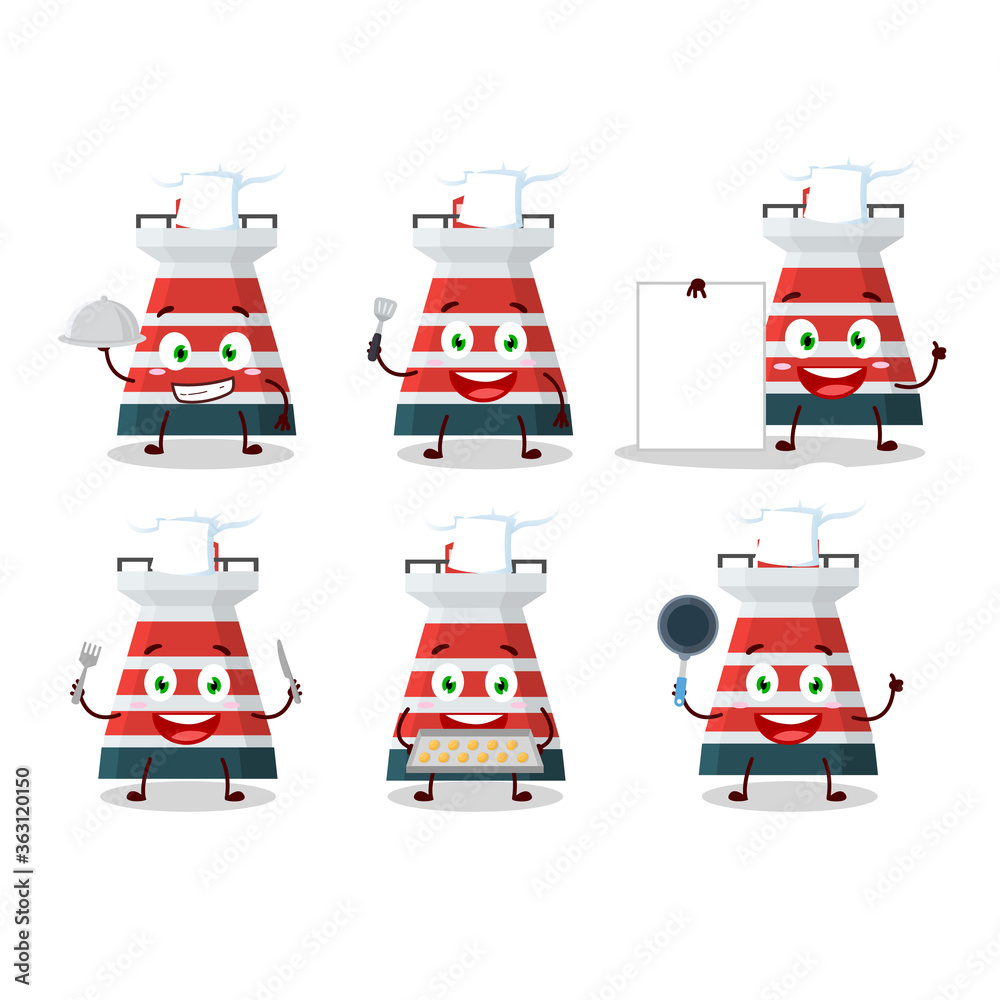 Fototapeta premium Cartoon character of mercusuar with various chef emoticons