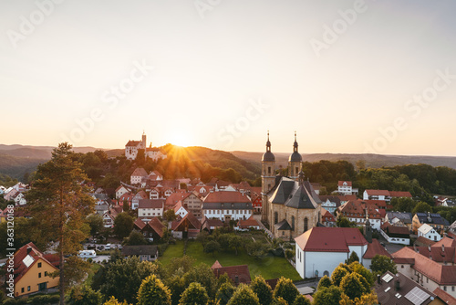 Sonnenuntergang mit Blick auf Gößweinstein in der Fränkischen Schweiz photo