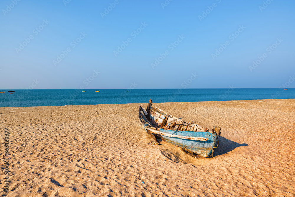 Image Of Ruined Boat At Dhanushkodi Ghost Town, Shot From The Rameswaram-Dhanushkodi Road. Image Of Ruined Boat At Dhanushkodi Ghost Town, Shot From The Rameswaram-Dhanushkodi Road.