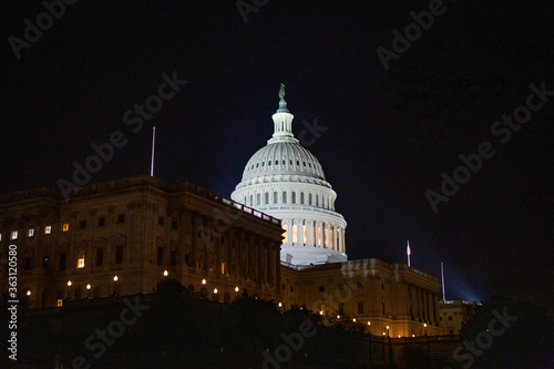 Night view of Capitol Hill, congress building in Washington DC, USA.