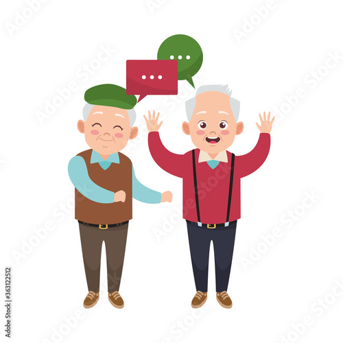 happy old grandfathers with speech bubbles avatars characters