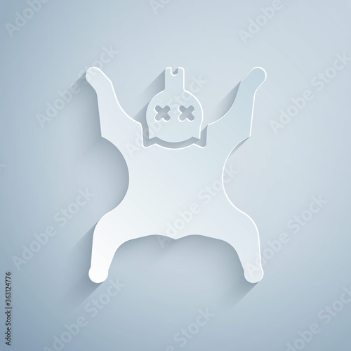 Paper cut Bear skin icon isolated on grey background. Paper art style. Vector.