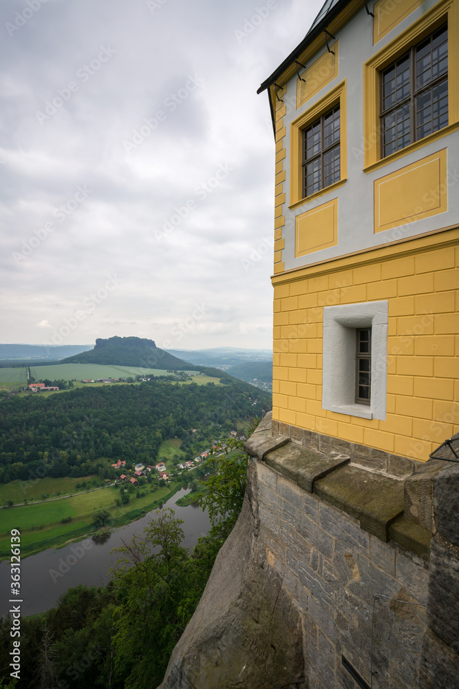 Fototapeta premium View from the Fortress Koenigstein at the Lilienstein
