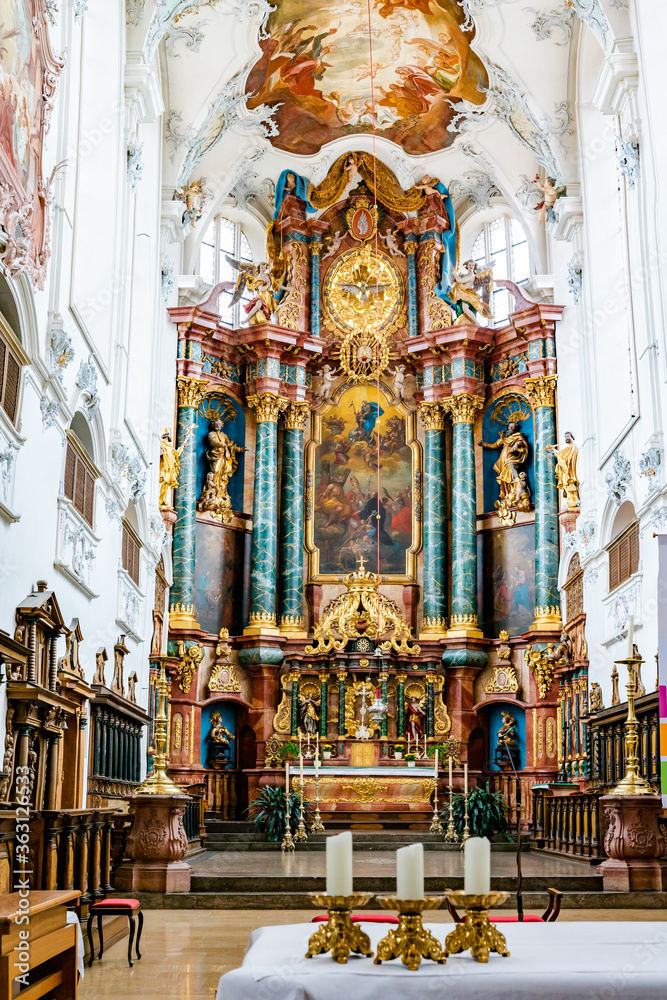 interior view of the St. Fridolin cathedral in Bad Saeckingen with the high altar