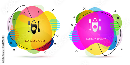 Color Kayak and paddle icon isolated on white background. Kayak and canoe for fishing and tourism. Outdoor activities. Abstract banner with liquid shapes. Vector.