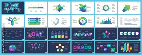 Set of workflow and strategy concept infographic charts. Business diagrams for presentation slide templates. For corporate report, advertising, banner and brochure design.