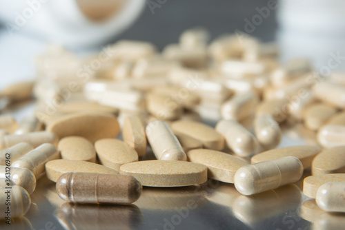 Vitamin  tablets suppliment on table