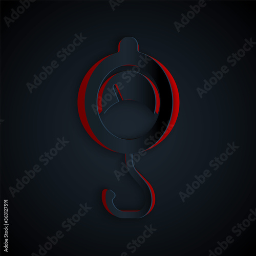 Paper cut Spring scale icon isolated on black background. Balance for weighing. Determination of weight. Paper art style. Vector.