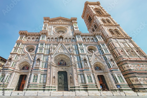 Facade of The Basilica of Saint Mary of the Flowe in Florence, Italy