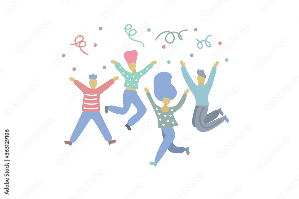 Friends jumping, doodles cartoon characters Friends jumping, doodles cartoon characters
