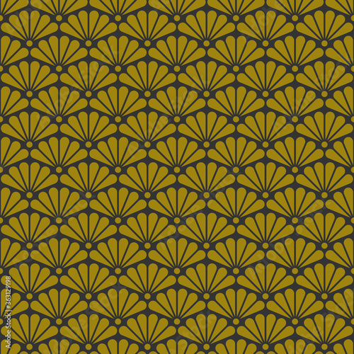 Geometric retro background with gold fans, art deco seamless gold pattern