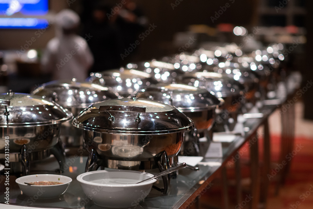 Row  of Warmer pot Prepare for lunch