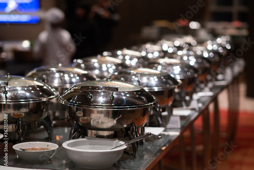 Row of Warmer pot Prepare for lunch