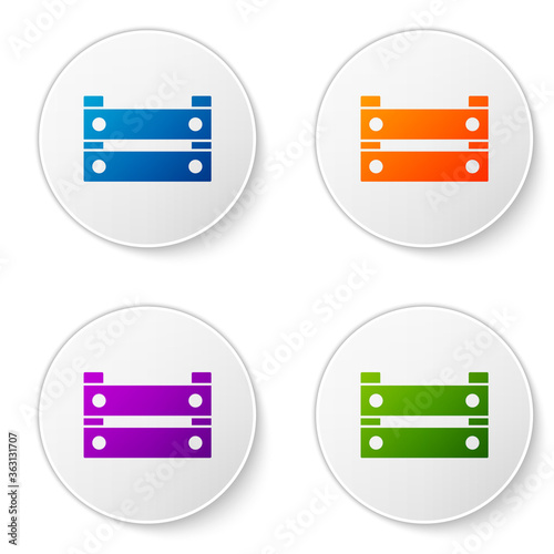 Color Wooden box icon isolated on white background. Grocery basket, storehouse crate. Empty wooden container for vegetables, products. Set icons in circle buttons. Vector.