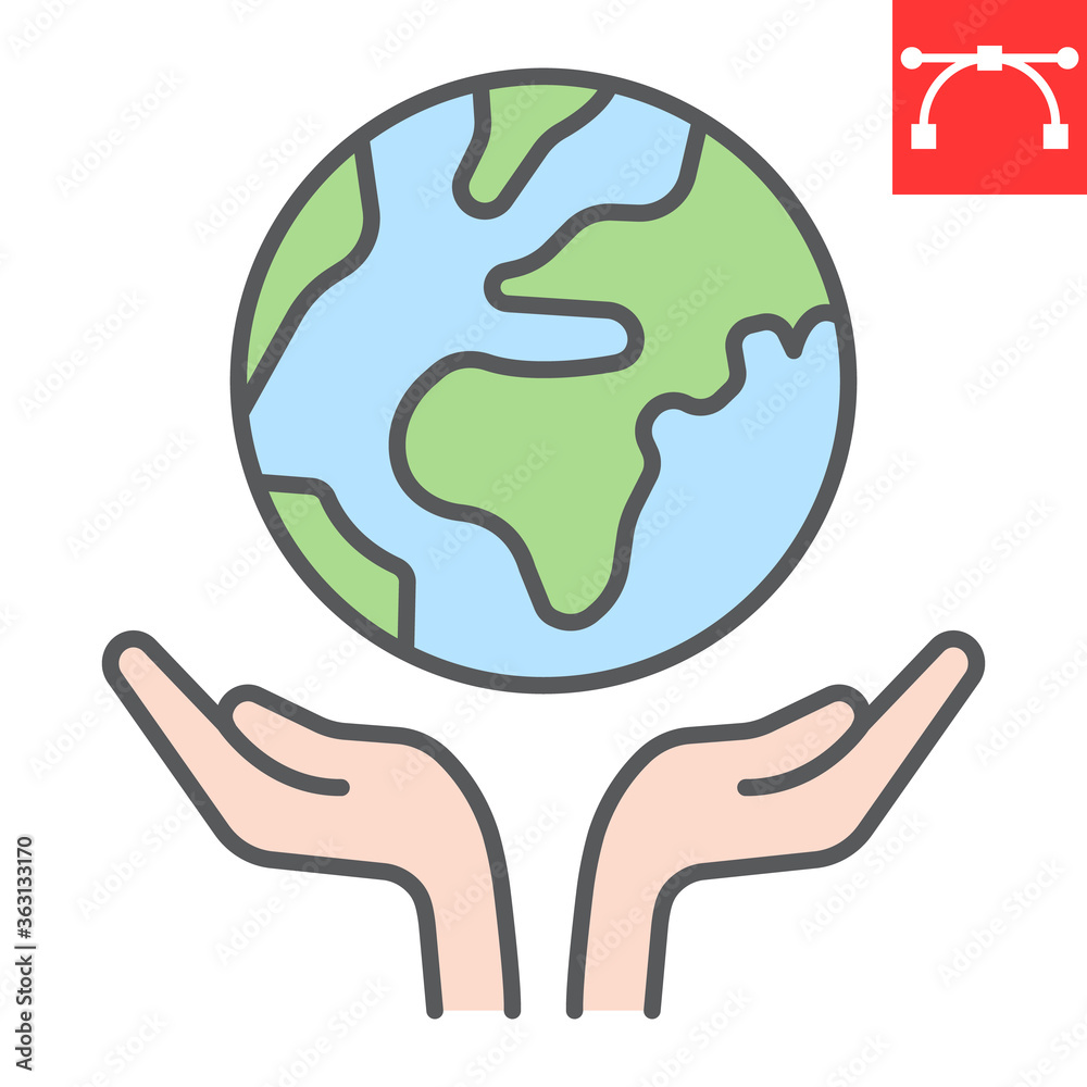 Fototapeta premium Save the planet color line icon, earth and ecology, earth in hands sign vector graphics, editable stroke colorful linear icon, eps 10.