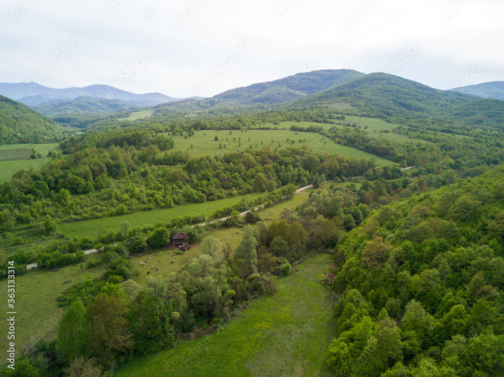 landscape in the mountains from drone