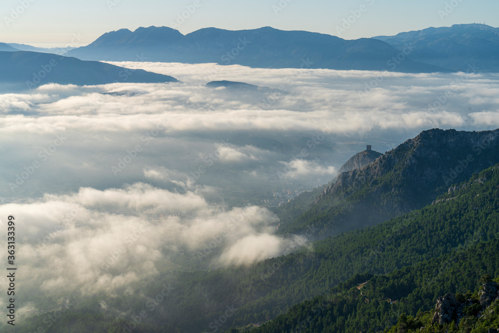 Sunrise views from the Montcabrer mountain with Cocentaina castle at right, Cocentaina. Sunrise views from the Montcabrer mountain with Cocentaina castle at right, Cocentaina.