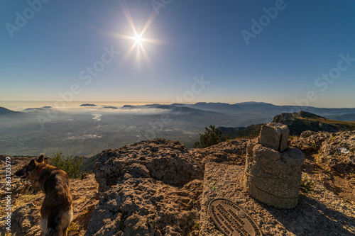 Sunrise views from the Montcabrer mountain in a day with clouds, Cocentaina. photo