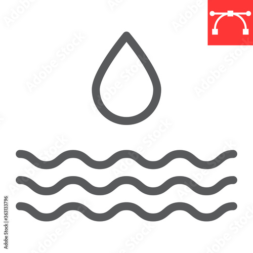Water resources line icon, environment and ecology, water drop sign vector graphics, editable stroke linear icon, eps 10.