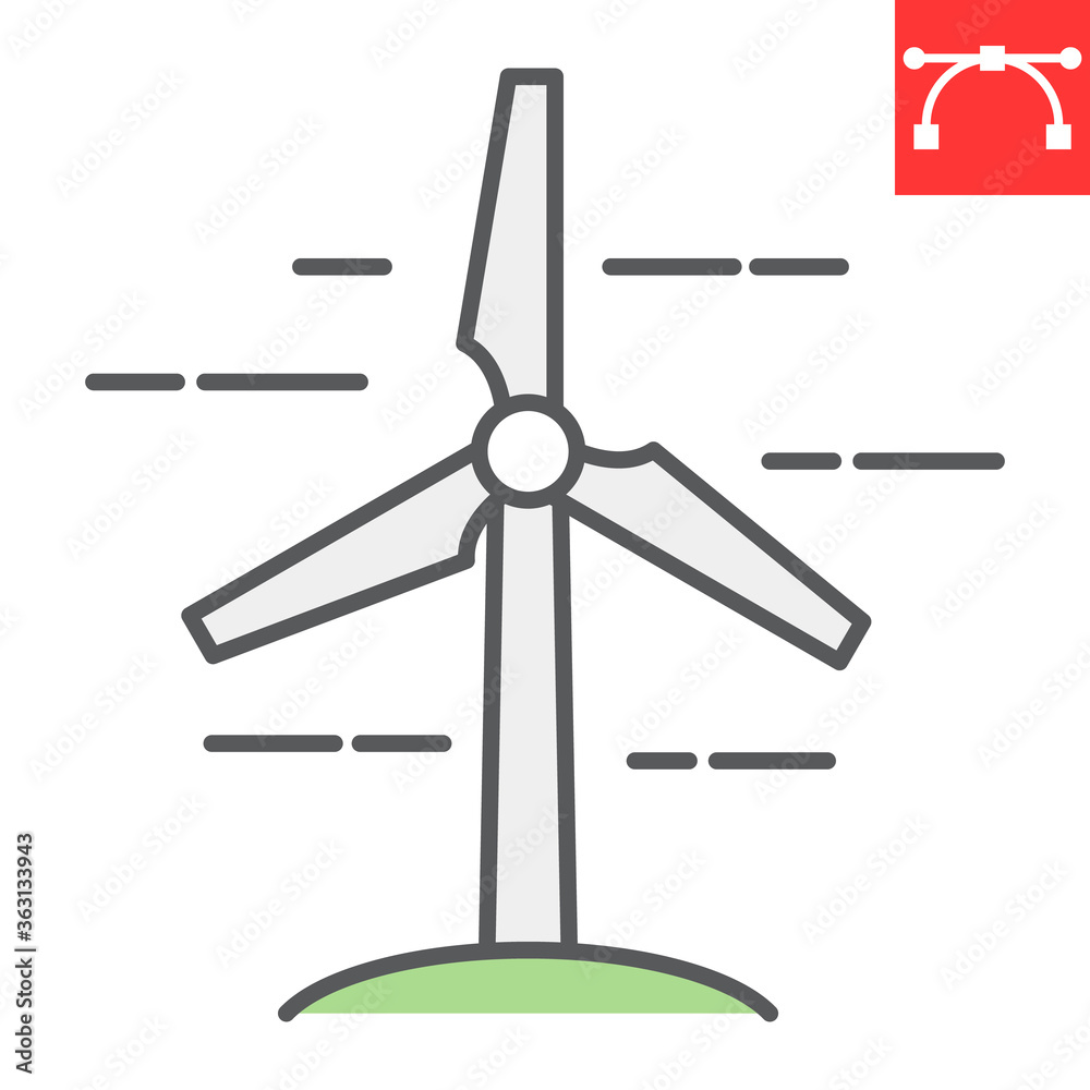 Wind Turbine color line icon, energy and ecology, wind energy sign vector graphics, editable stroke colorful linear icon, eps 10. Wind Turbine color line icon, energy and ecology, wind energy sign vector graphics, editable stroke colorful linear icon, eps 10.