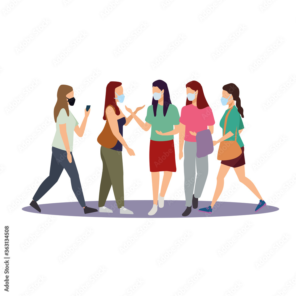 Fototapeta premium group of young women wearing medical masks characters