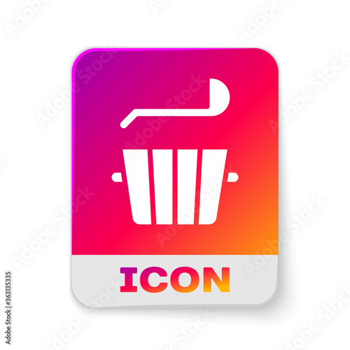 White Sauna bucket and ladle icon isolated on white background. Rectangle color button. Vector.