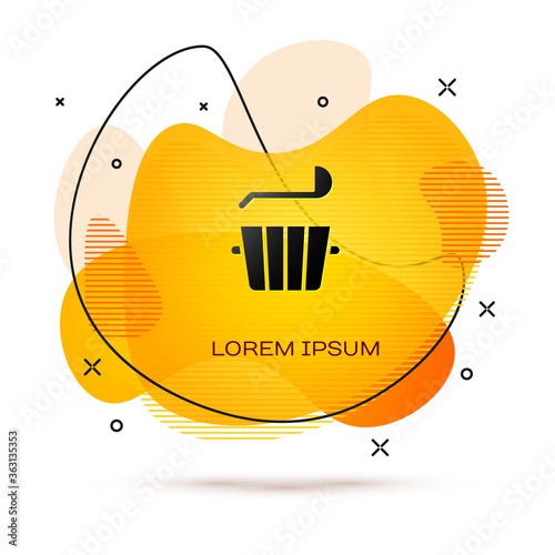 Black Sauna bucket and ladle icon isolated on white background. Abstract banner with liquid shapes. Vector.