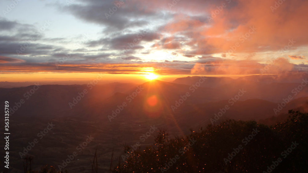 
Sunrise in the new year Located in Phu Ruea, Loei Province, Thailand. The weather is cold, cloudy and very beautiful.