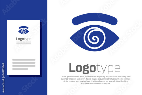 Blue Hypnosis icon isolated on white background. Human eye with spiral hypnotic iris. Logo design template element. Vector.