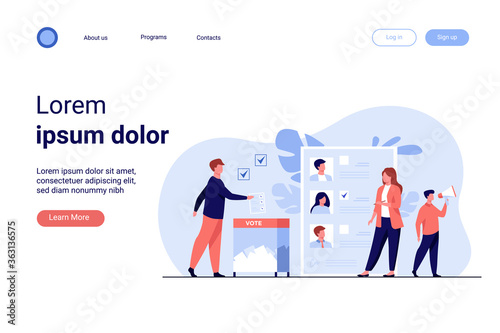 Election or referendum campaign. Citizens voting for candidates, inserting survey form to ballot box. Vector illustration for democracy, vote polling, choice, society, constitution concept