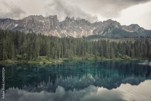 Carezza lake in the Italian Dolomites © Stockbym