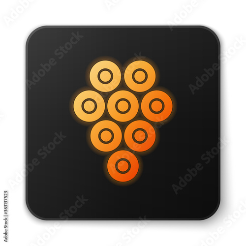 Orange glowing neon Caviar icon isolated on white background. Black square button. Vector..