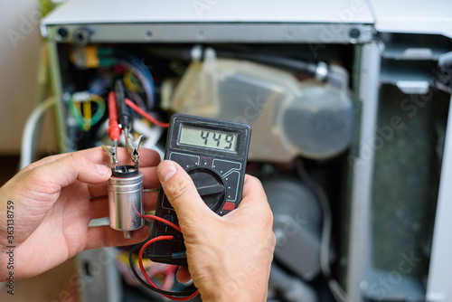 resistance measurement on the starting capacitor when repairing a dishwasher
