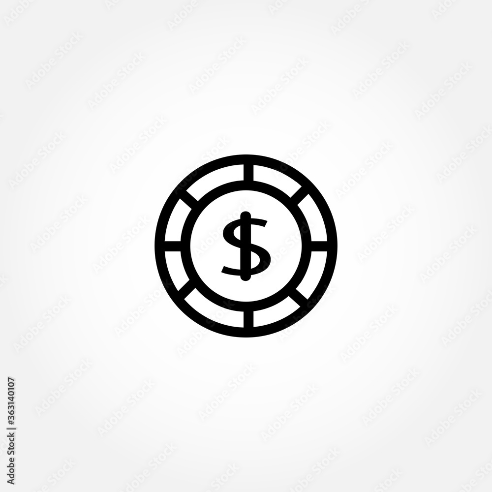 Casino chip line icon on white background Casino chip line icon on white background