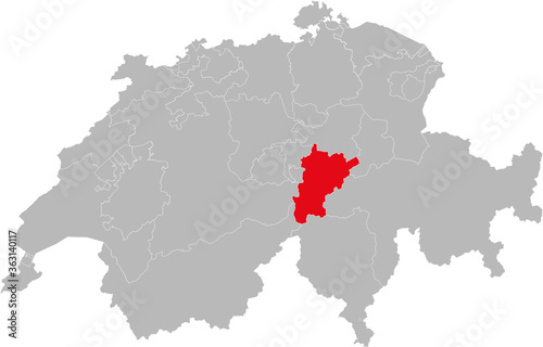 Uri canton isolated on Switzerland map. Gray background. Backgrounds and Wallpapers.